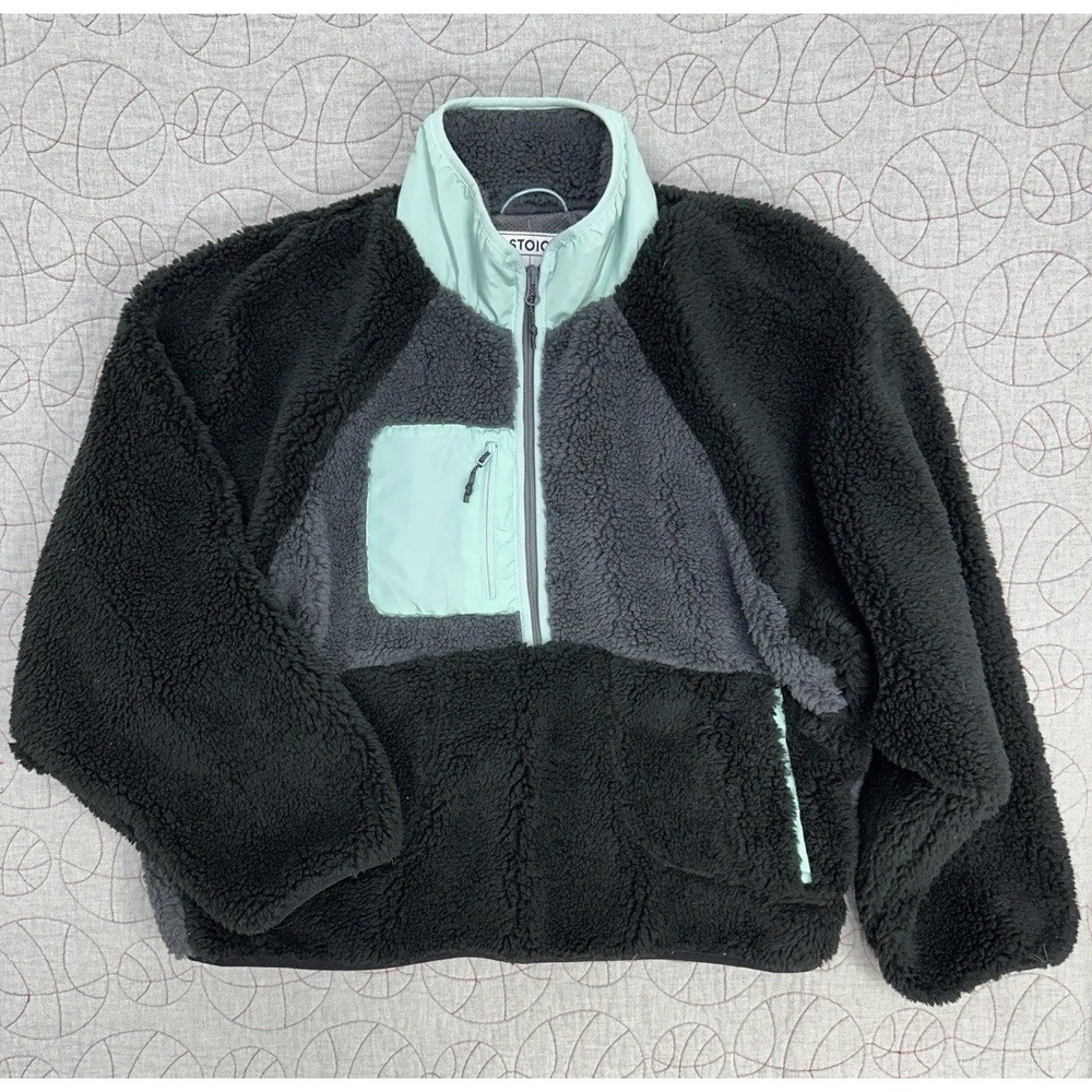 NWT Stoic Black/Blue 1/2 Zip Up Fleece Sherpa MTN High Pile Pullover / Large